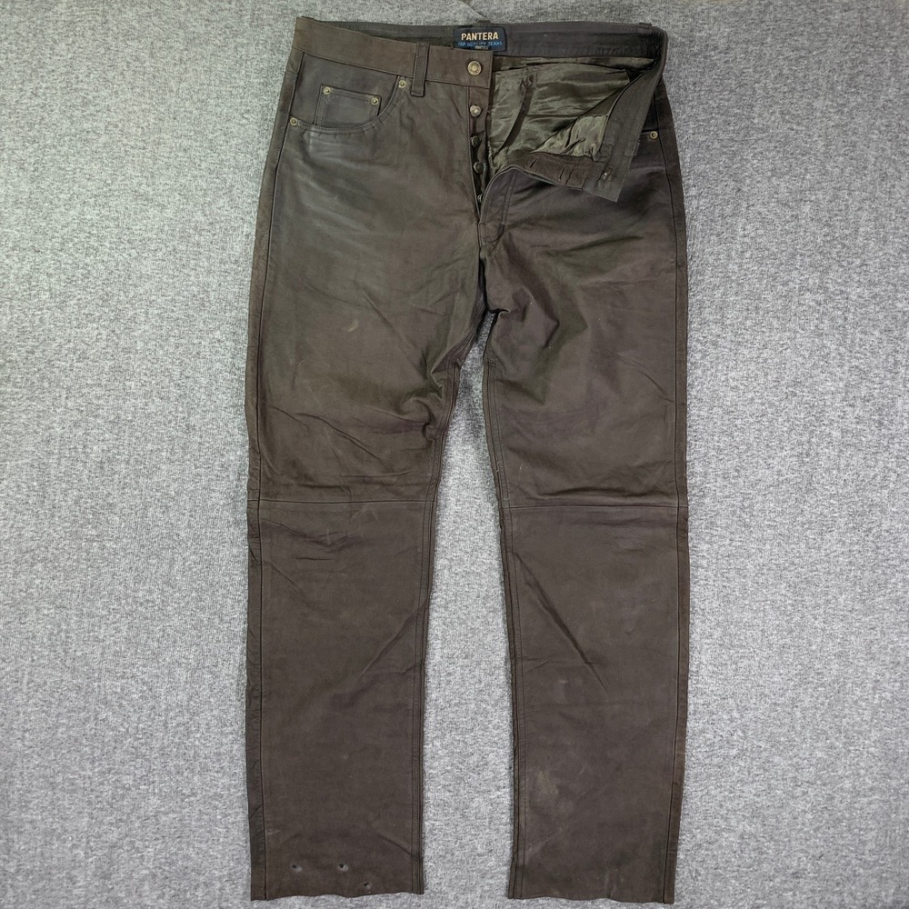 Pantera Leather Jeans Pants Men 36x33 Brown Western Vintage Biker Moto